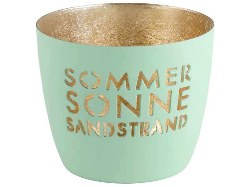 Giftcompany Madras Windlicht M Sommer, Sonne, Sandstrand aqua/gold 8,5cm