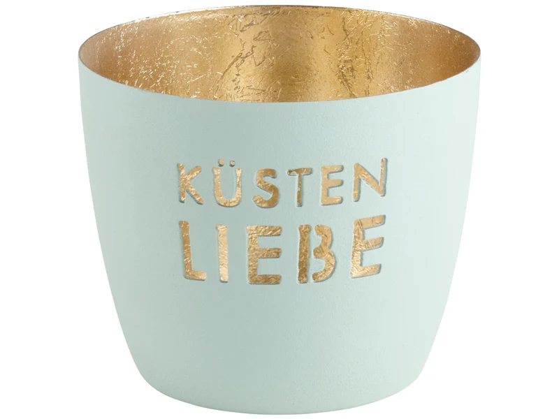 Giftcompany Madras Windlicht M Küstenliebe eisblau/gold 8,5cm
