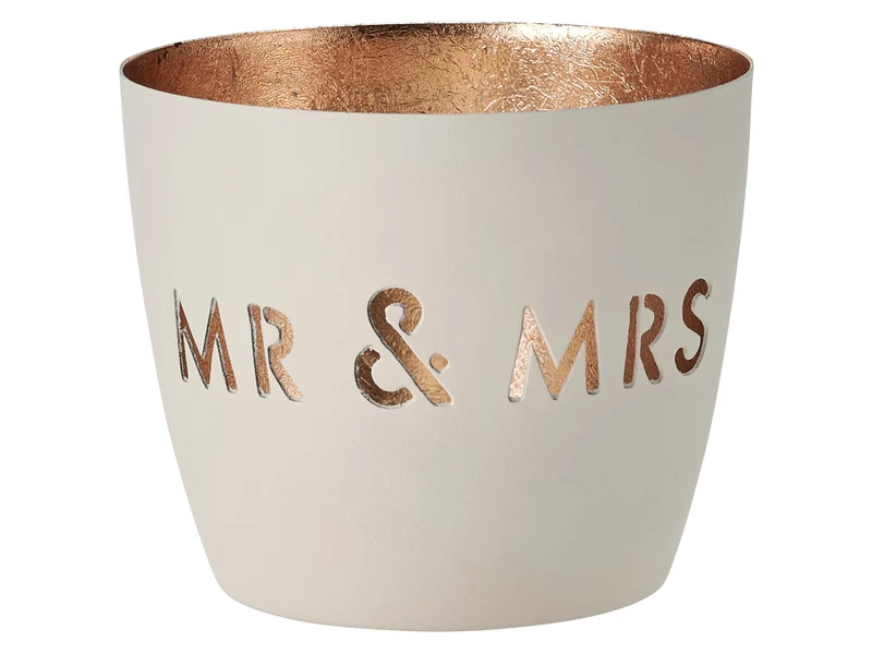 Giftcompany Madras Windlicht M Mr & Mrs weiß/gold 8,5cm