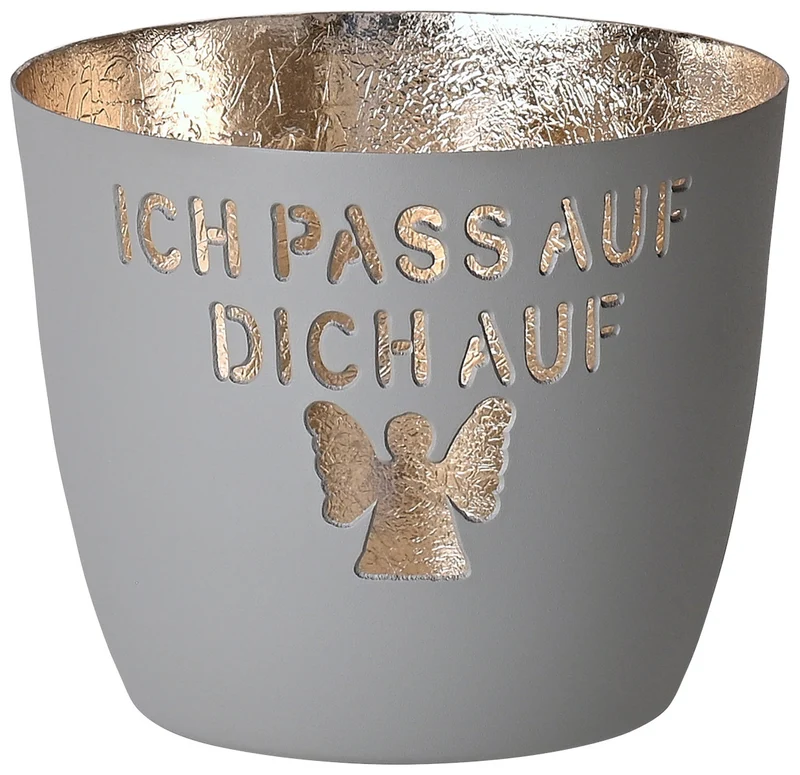 Giftcompany Madras Windlicht M Ich passe auf Dich auf flannel/gold 8,5cm