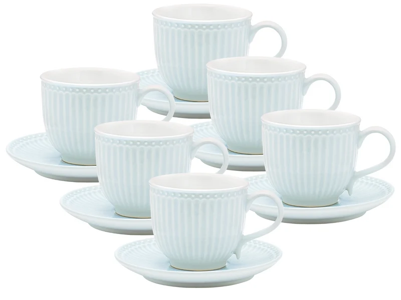 Greengate Alice Tasse mit Untertasse pale blue 8,5 cm Set6