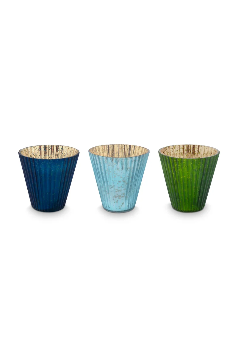 PIP STUDIO Love Birds Teelichthalter Glas blau 3er Set