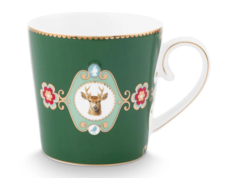 PIP STUDIO Love Birds Medaillon Hirsch Tasse dunkelgrün 0,3l
