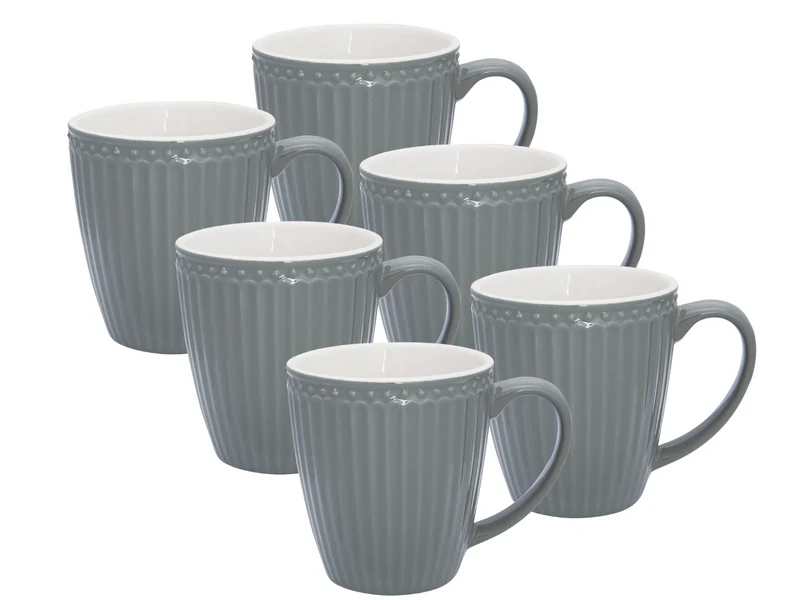 Greengate Alice Becher mit Henkel stone grey 0,4 l Set6
