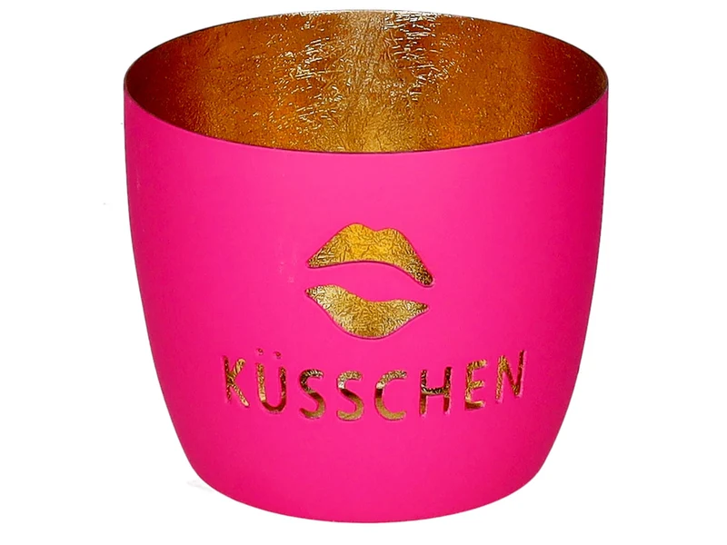 Giftcompany Madras Windlicht M Küsschen hot pink/gold 8,5cm