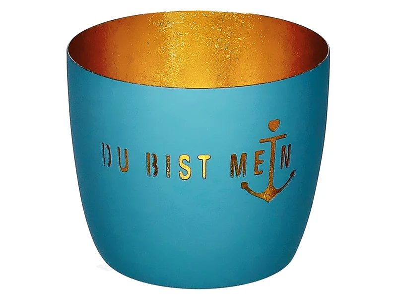 Giftcompany Madras Windlicht M Du bist mein Anker powder blue/gold 8,5cm