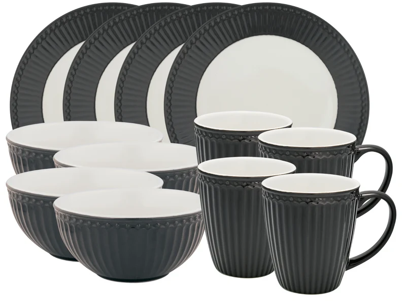 Greengate Alice Frühstücksset dark grey 12tlg
