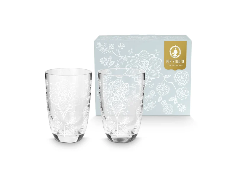 PIP STUDIO Flower White Longdrinkglas 400ml Set2