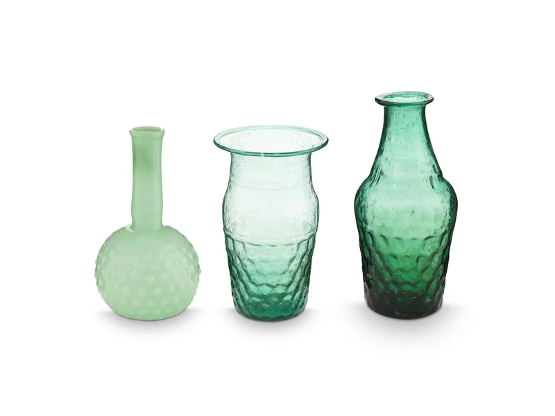 PIP STUDIO Vases Glass Blue-Green Set3