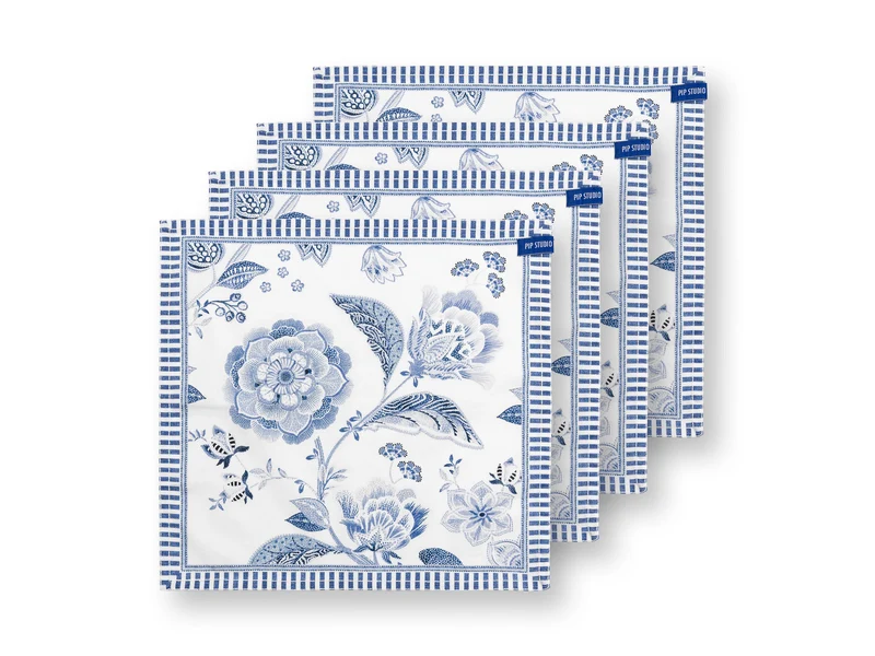 PIP STUDIO Royal Regal Flower Blue Servietten 40x40cm Set4