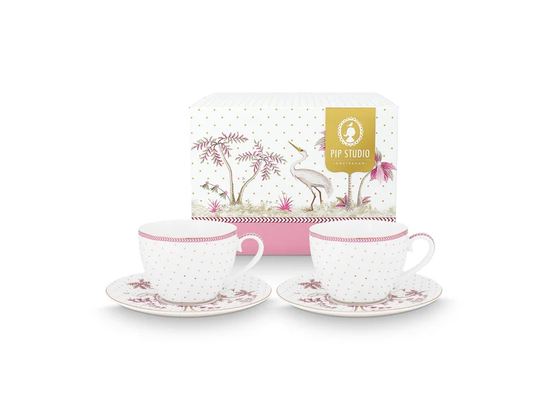PIP STUDIO Jolie Dots Gold Pink Tasse mit Untertasse 280ml Set2