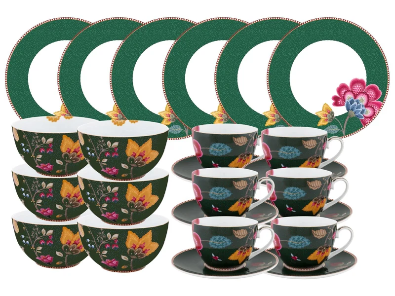 PIP STUDIO Fantasy Green Frühstücks Set Tasse mit Untertasse 18tlg
