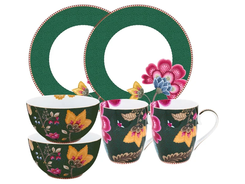 PIP STUDIO Fantasy Green Frühstücks Set Henkelbecher 6tlg