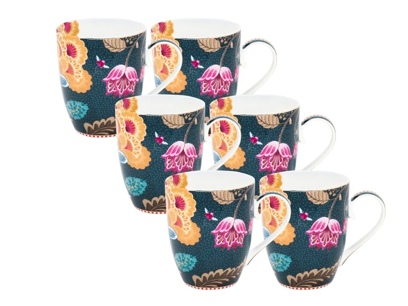 PIP STUDIO Fantasy Denim Blue Henkelbecher groß 350ml Set6