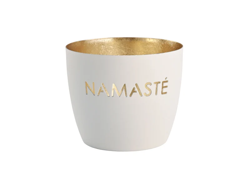 Giftcompany Madras Windlicht M Namaste weiß/gold 8,5cm