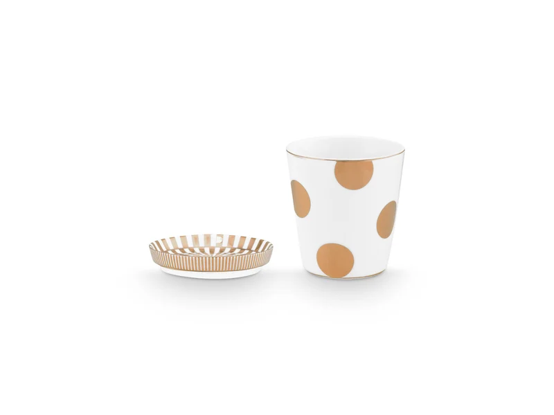 PIP STUDIO Dot Delight Tasse ohne Henkel & Teeablage weiß-gold 230ml